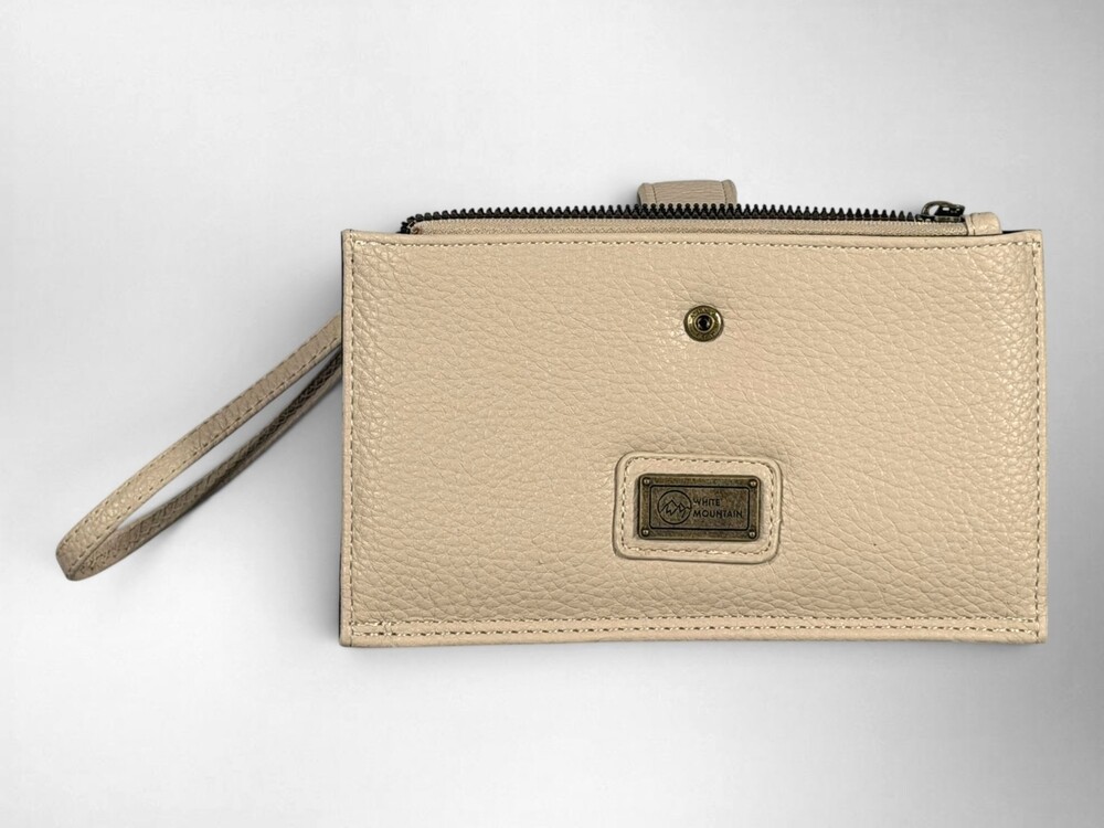 White Mountain Beige Vegan Leather Wristlet Wallet Zip Around EUC